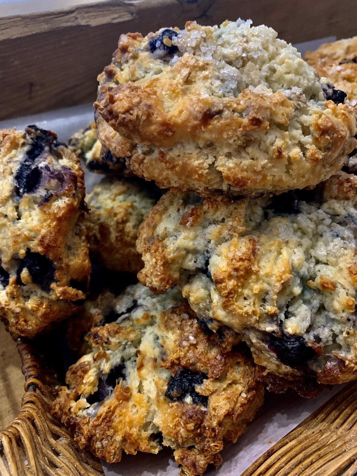 A basket of fresh-baked blueberry scones at The Wakefield Bakery